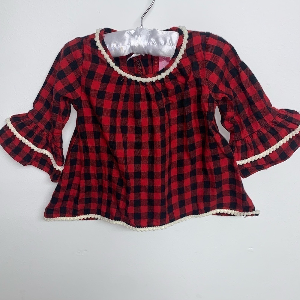 Goodlad Girls Kids Top/ Dress Size 12M Buffalo Plaid Scalloped Trim